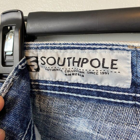 South Pole shorts men's‎ 34x12 blue denim stonewash distressed - Picture 8 of 11